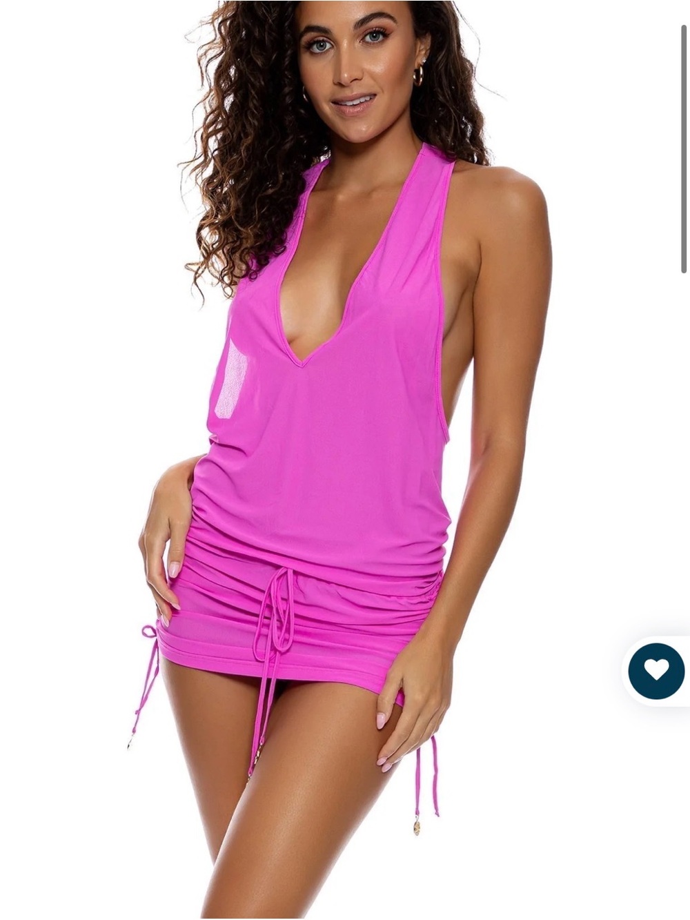 Luli Fama Vibrant Pink V-Neck Ruched Swim Cover-Up